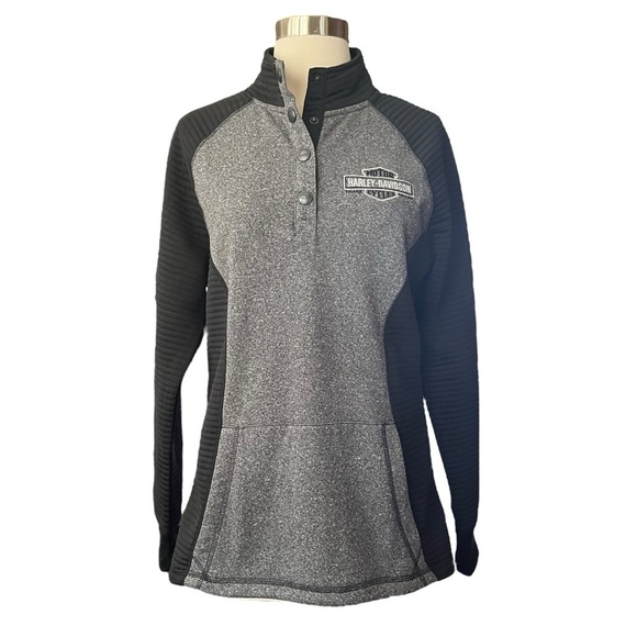 Harley-Davidson Sweatshirt Womens Size S Black Gray ¼ Snap Ribbed Greeley CO NWT - Picture 2 of 6